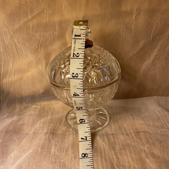 Cristal D’Arques-genuine lead crystal small candy dish w/gold rim & top, cut d… - Picture 4 of 7